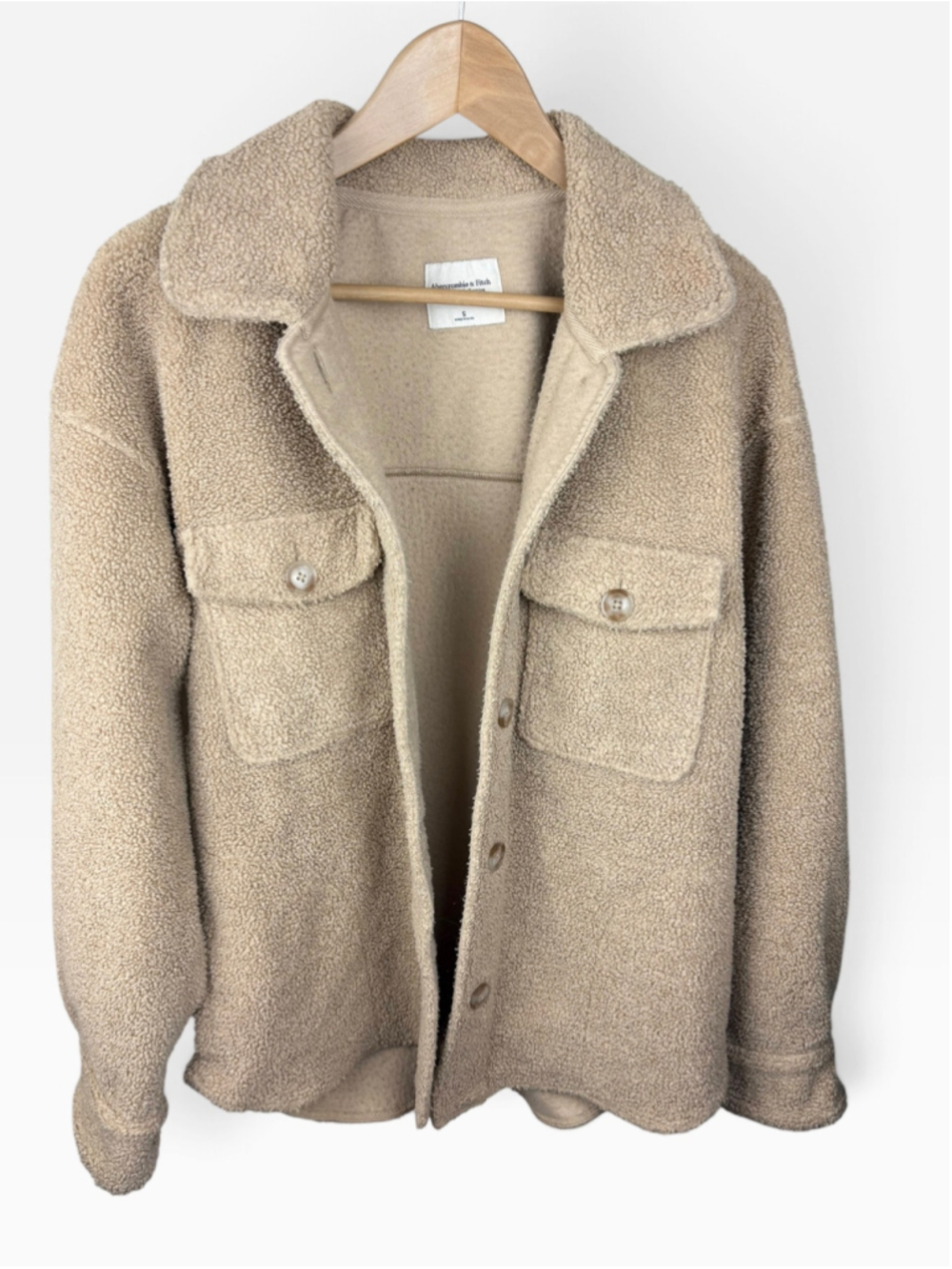 Abercrombie & Fitch Teddy Oversized Shacket Women’s Small Beige Brown